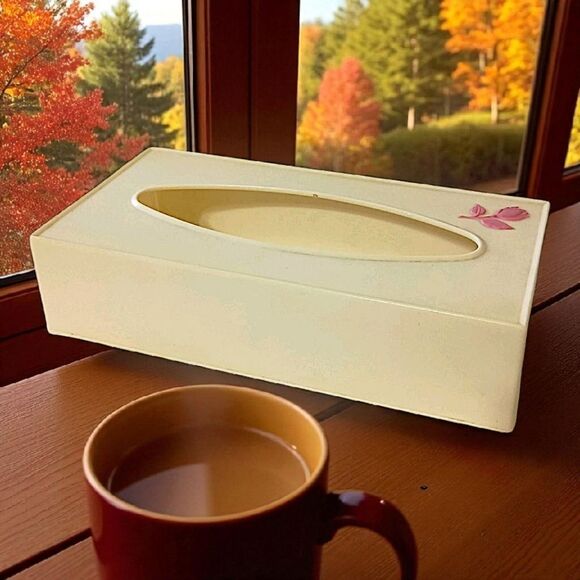 VIntage Tissue Box Cover Holder Fesco Plastic Beige Pink Rose Celluloid Plastic. - Picture 15 of 16
